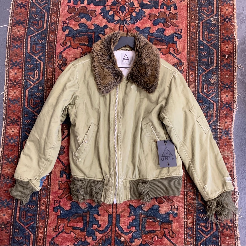 NWT Distressed UNIF Bomber Jacket w/ Custom Patches Size S